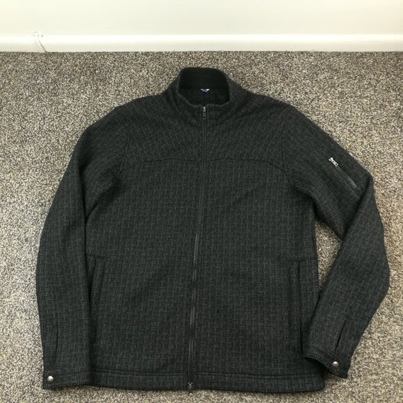 Ibex Jacket Thick Wool Geometric Zig Zag Full Zip Black Gray Mens Large - Picture 1 of 11